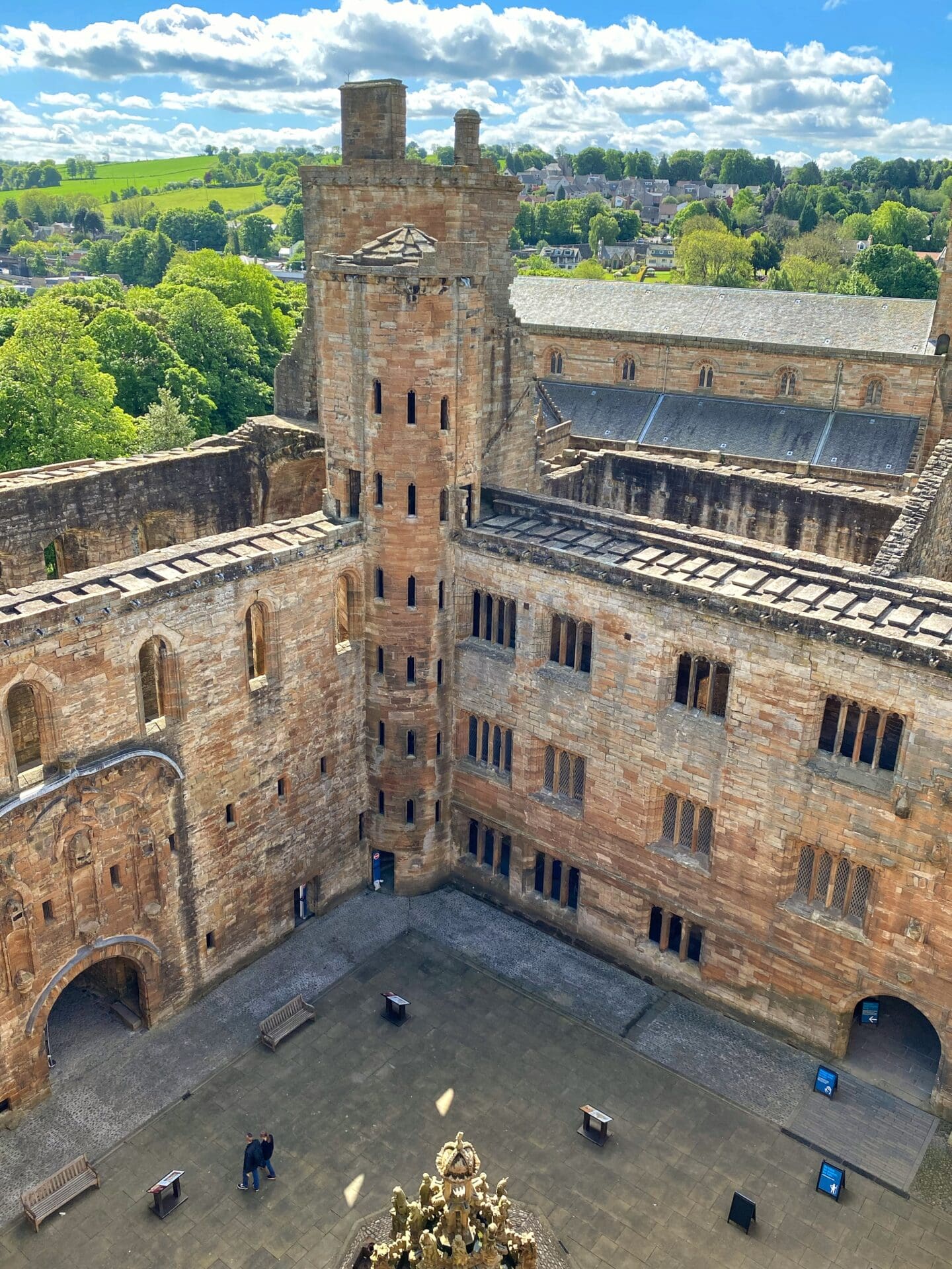 Looking down at Linlithgow Palace from the Queen's bower